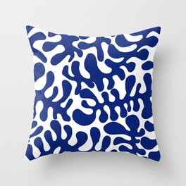 Aquamarine Matisse cut outs seaweed pattern on white background Throw Pillow