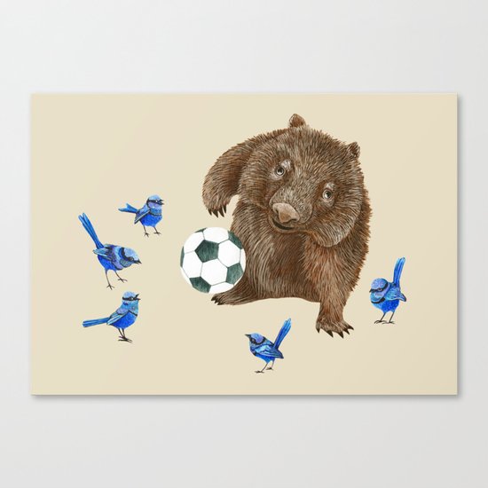 Blue wrens Wombat Football Canvas Print