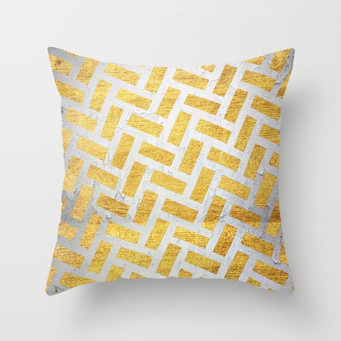 Brick Pattern 1 in Gold and Silver Throw Pillow