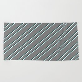 [ Thumbnail: Gray, Dark Slate Gray, and Light Cyan Colored Striped/Lined Pattern Beach Towel ]