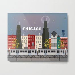Chicago, Illinois - Skyline Illustration by Loose Petals Metal Print | Poster, Print, Chicago, El, Illinois, Vectorart, Train, Graphicdesign 