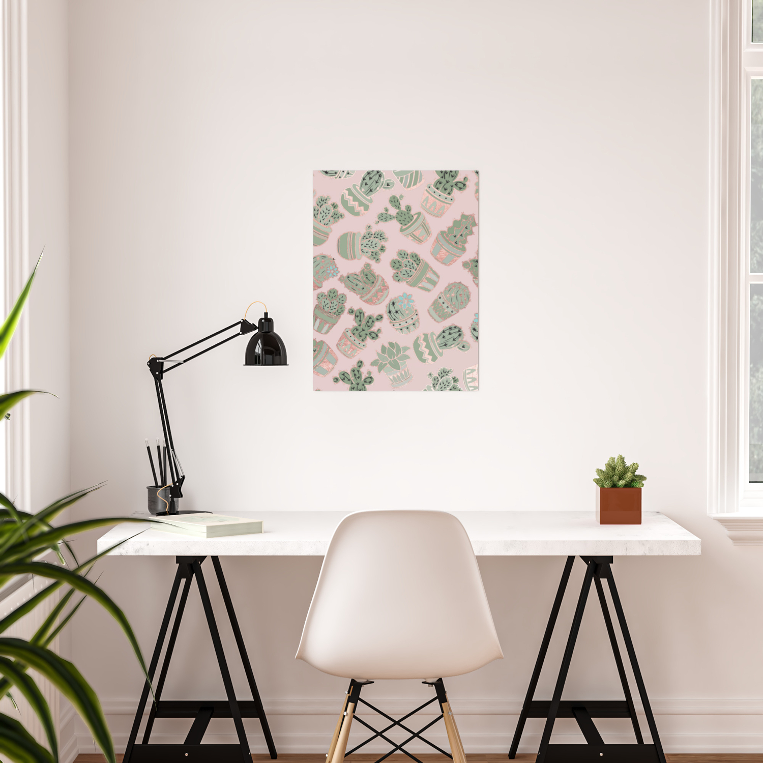 Blush Pink Mint Green Rose Gold Cactus Floral Poster By Pink Water