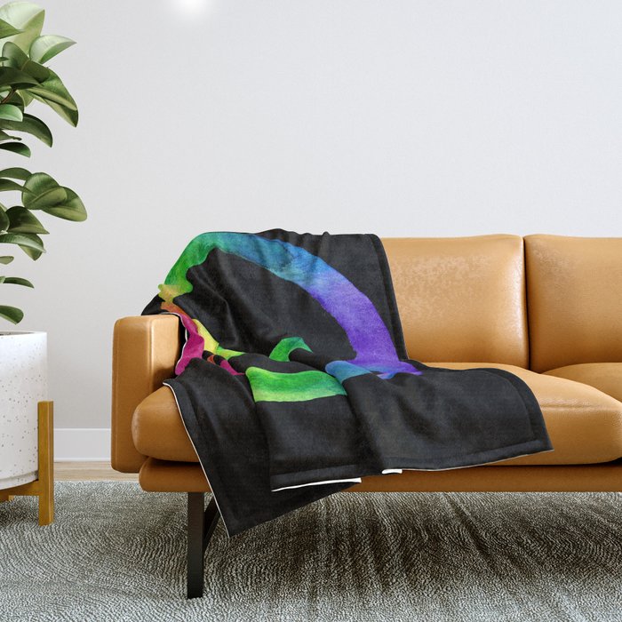 Rainbow Watercolor Peace Sign - Black Background Throw Blanket