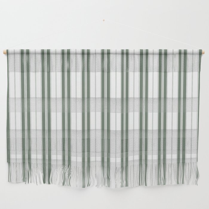 Forest Green and White Vertical Vintage American Country Cabin Ticking Stripe Wall Hanging