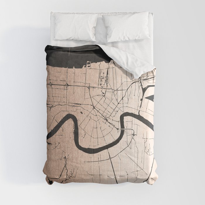 New Orleans Rose Gold and Black Map Comforter