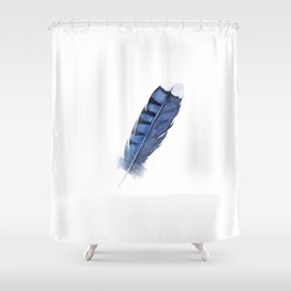 Blue Jay Feather , Blue Feather, Watercolor Feather, Watercolor painting by Suisai Genki Shower Curtain