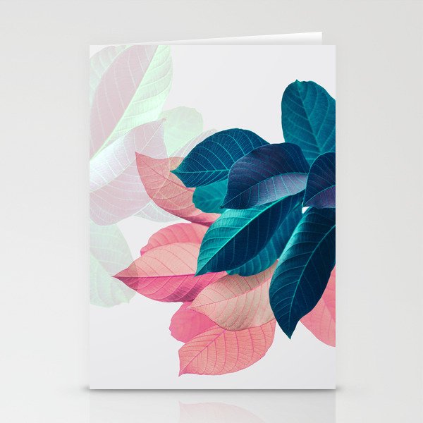 Pink and Blue Leaf Stationery Cards