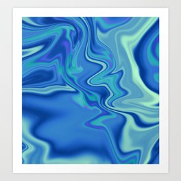 Blue marble painting metallic effect Art Print
