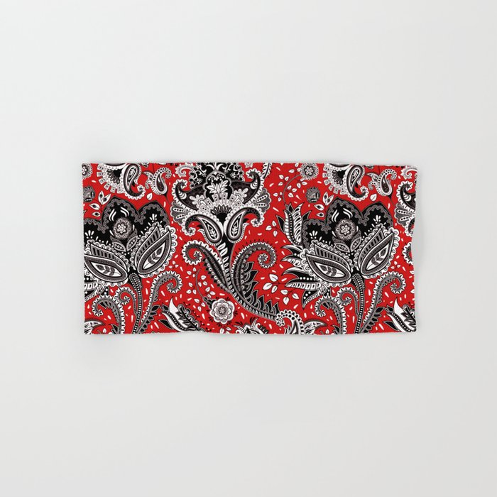 Red Black White Floral Paisley Hand Bath Towel by Christyne
