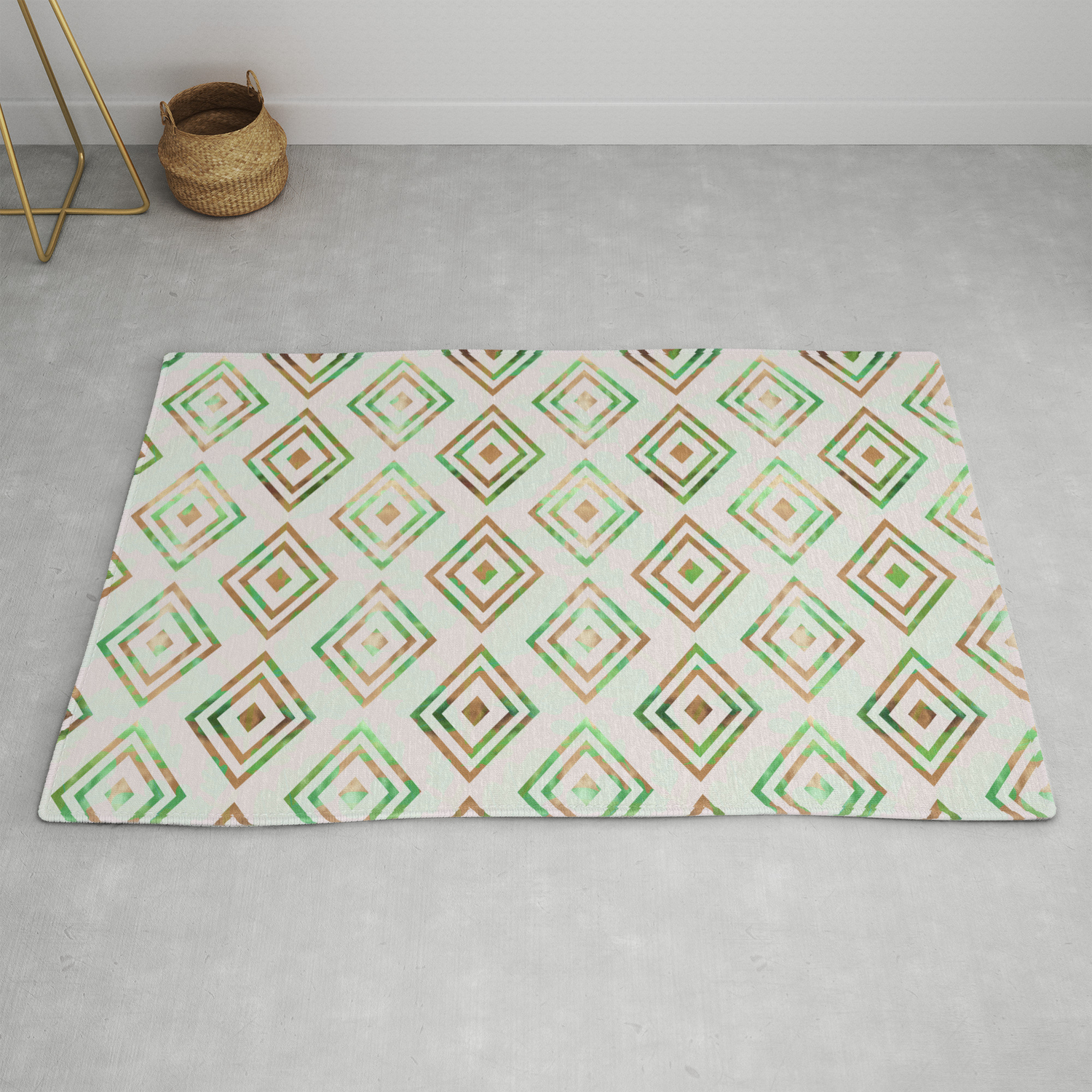 Abstract Geometrical Brown Lime Green, Lime Green And Brown Rug