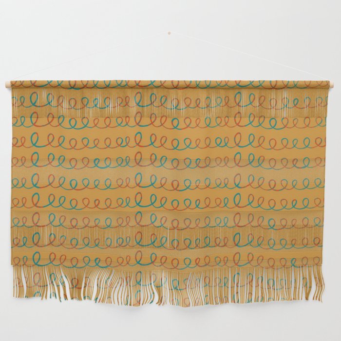 Never ending Scribbles - gold red teal Wall Hanging