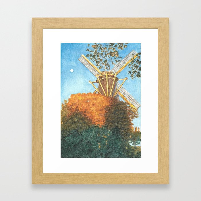 Windmill and Moon Framed Art Print