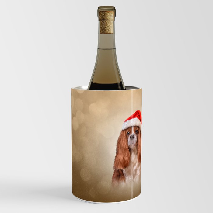 Cavalier King Charles Spaniel in red hat of Santa Claus Wine Chiller