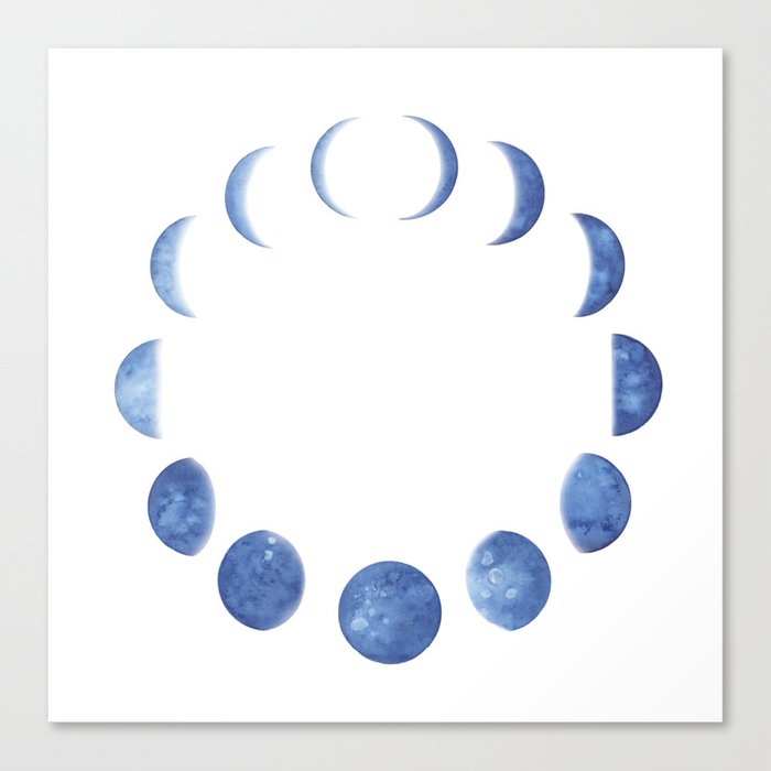 Blue Moon Phases | Watercolor Painting Canvas Print