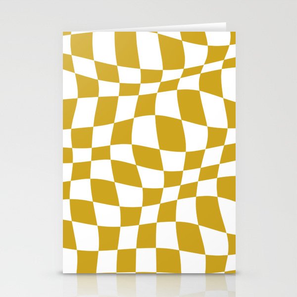 Warped Checkered Pattern (mustard yellow/white) Stationery Cards
