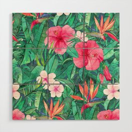Classic Tropical Garden with Pink Flowers Wood Wall Art