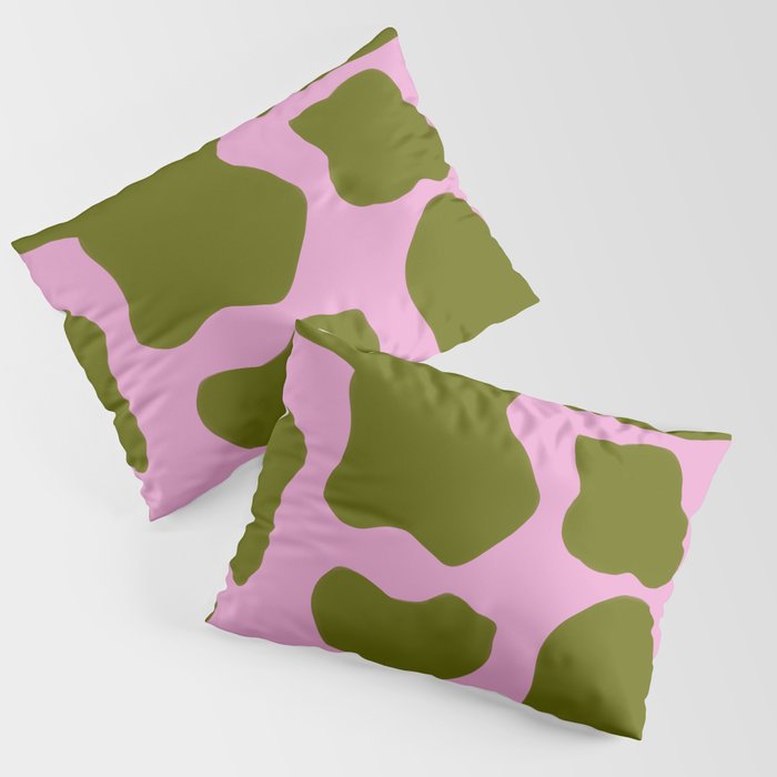 70s Cow Spots in Green on Pink Pillow Sham