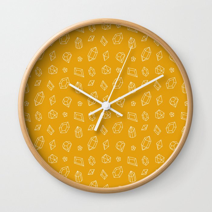 Mustard and White Gems Pattern Wall Clock