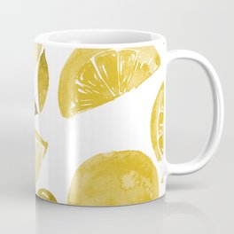 Citrus pattern - yellow Coffee Mug | Graphicdesign, Simple, Botanical, Oranges, Foliage, Leaf, Pattern, Monochrome, Mediteranean, Digital 
