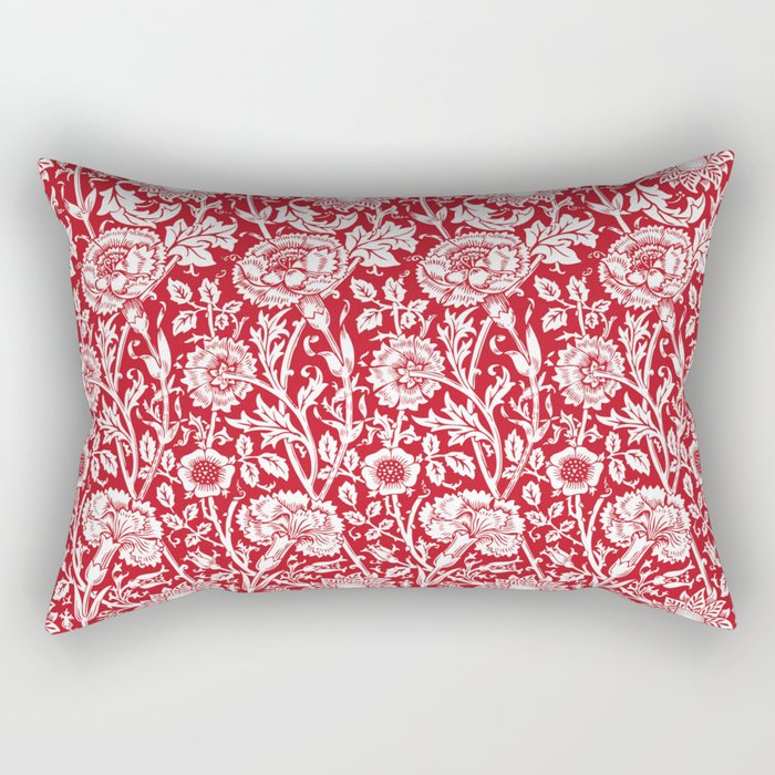William Morris Floral Pattern | “Pink and Rose” in Red and White | Vintage Flower Patterns | Rectangular Pillow
