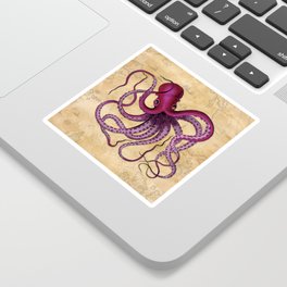 Purple Octopus on a tea-stained background Sticker