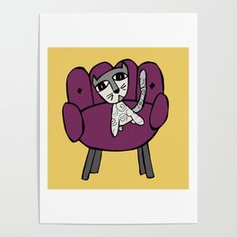 Cat Sitting in Purple Armchair Poster