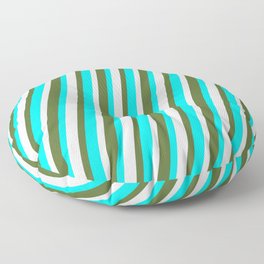 [ Thumbnail: Lavender, Dark Olive Green, and Cyan Colored Lines Pattern Floor Pillow ]