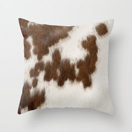 Scandinavian Modern Cowhide Spotted Brown White Throw Pillow