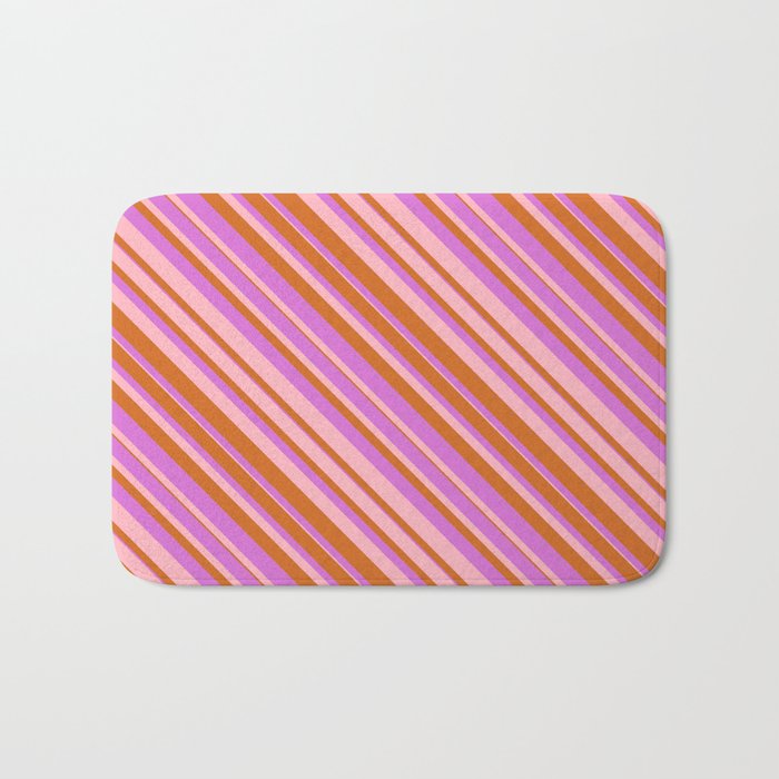 Chocolate, Orchid & Light Pink Colored Lined/Striped Pattern Bath Mat