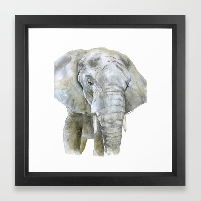 Elephant Watercolor Painting African Animal Framed Art Print By