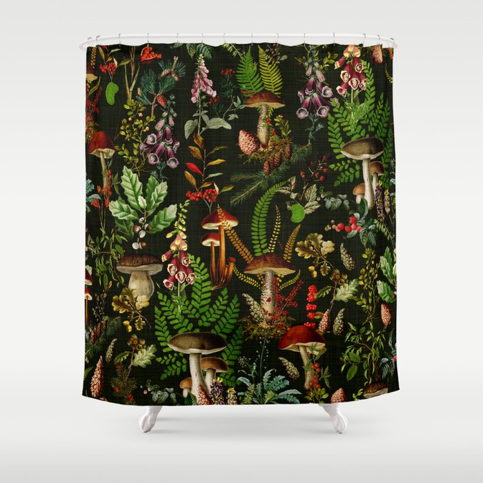 Vintage Mysterious Mushroom Night Forest Botanical Garden Shower Curtain