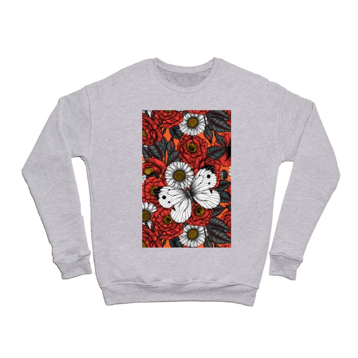 White butterfly and roses  Crewneck Sweatshirt