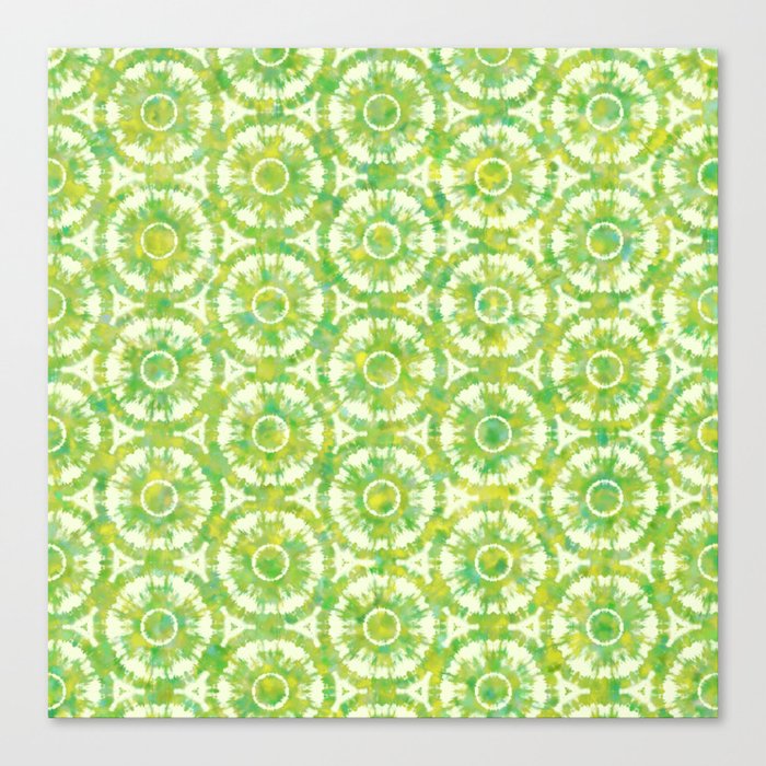 Mojito dance. Watercolor seamless pattern of green and yellow colors in Tie-Dye style Canvas Print