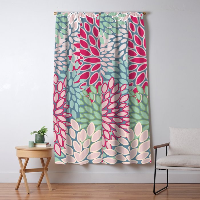 Bright Floral Pattern Magenta Pink Green And Teal Blackout