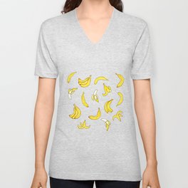 Illustrated Bright Yellow Banana Pattern V Neck T Shirt