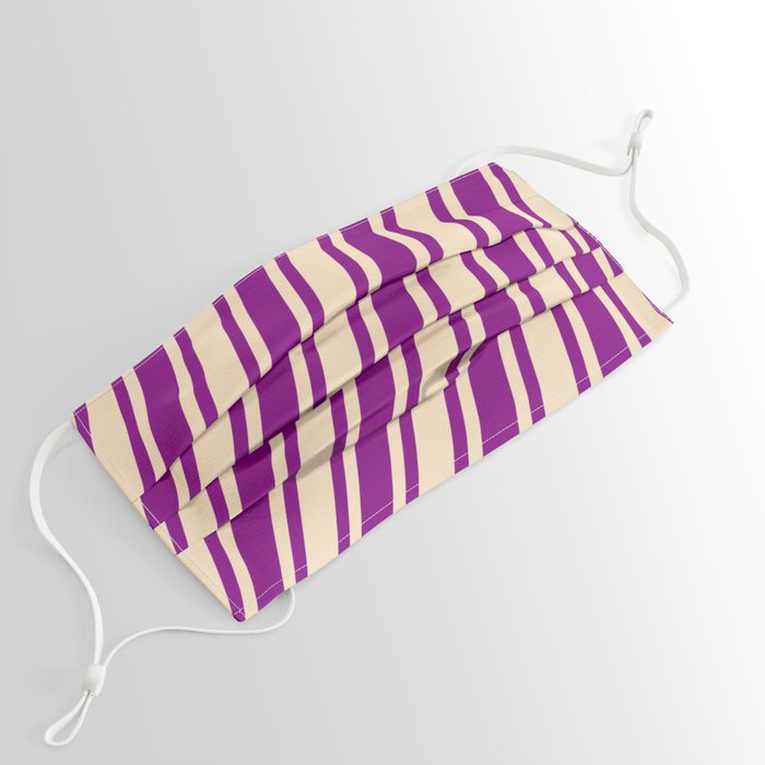 Purple & Bisque Colored Striped/Lined Pattern Face Mask