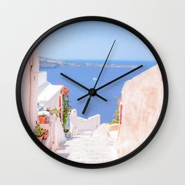 Santorini Greece Mamma Mia Pink Street Wall Clock
