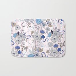 Abstract rustic navy blue gray floral pink stripes pattern Bath Mat | Botanical, Curated, Abstractfloral, Patterns, Pattern, Rustic, Flowers, Gray, Rusticfloral, Floralillustration 