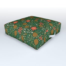 Winter Florals - Green Outdoor Floor Cushion