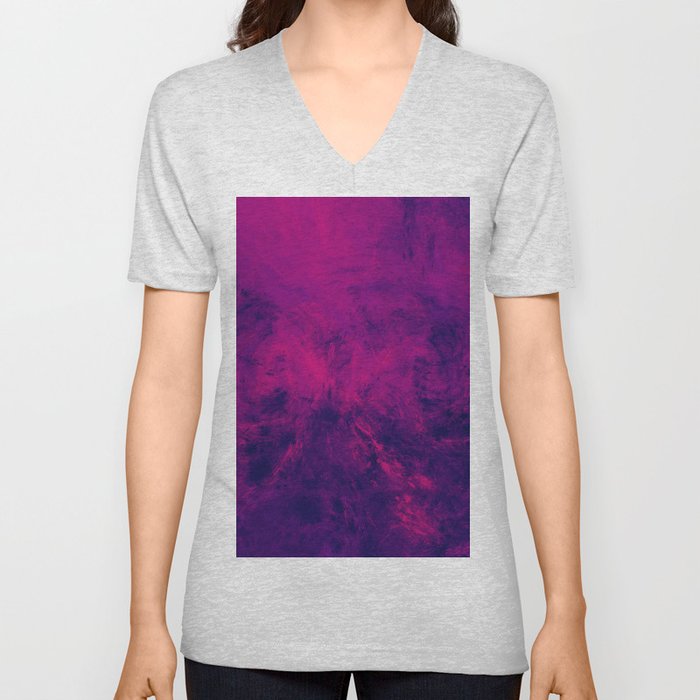 Dark Pink and Purple Abstract Splash Artwork V Neck T Shirt