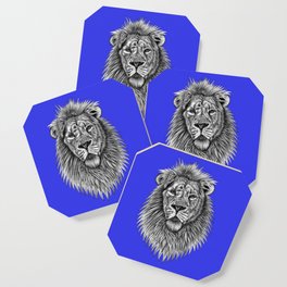Asiatic lion - big cat - ink illustration - blue Coaster