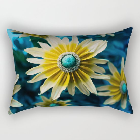 yellow and turquoise Rectangular Pillow