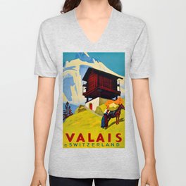 Vintage Valais Switzerland Travel V Neck T Shirt
