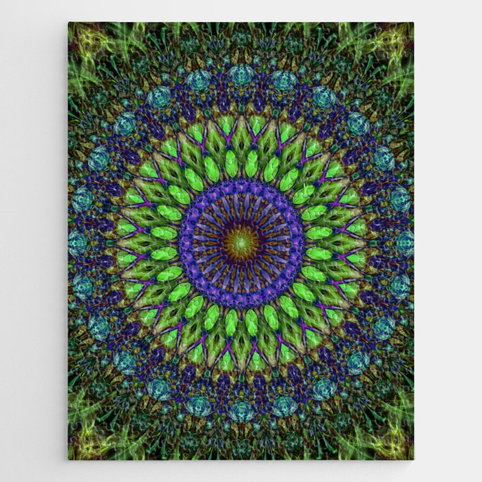 Neon green and blue mandala Jigsaw Puzzle