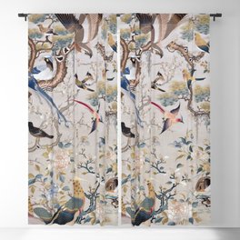 Antique Embroidery French Bird Chinoiserie Garden  Blackout Curtain