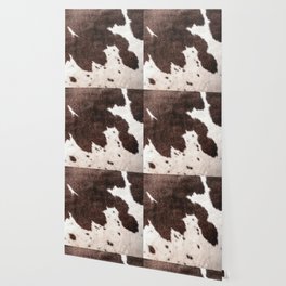 Vintage Brown and White Cowhide, Cow Skin Print Pattern Wallpaper