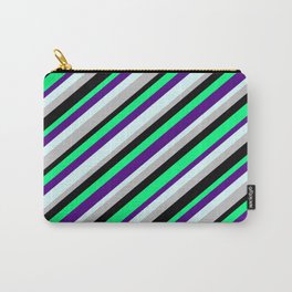 [ Thumbnail: Green, Indigo, Light Cyan, Grey, and Black Colored Lines Pattern Carry-All Pouch ]