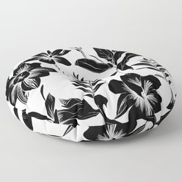 Black & White Tropical Flower Art Pattern Print Floor Pillow