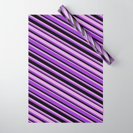 [ Thumbnail: Dark Orchid, Black, and Plum Colored Stripes Pattern Wrapping Paper ]
