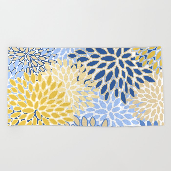 Modern, Floral Prints, Summer, Yellow and Blue Beach Towel